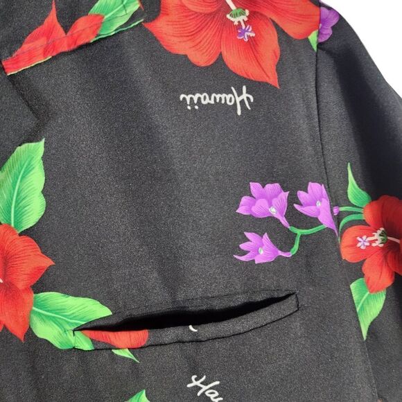 Vintage Shoreline Hawaii Black Floral Button Up Hawaiian 70s Shirt - Picture 2 of 6
